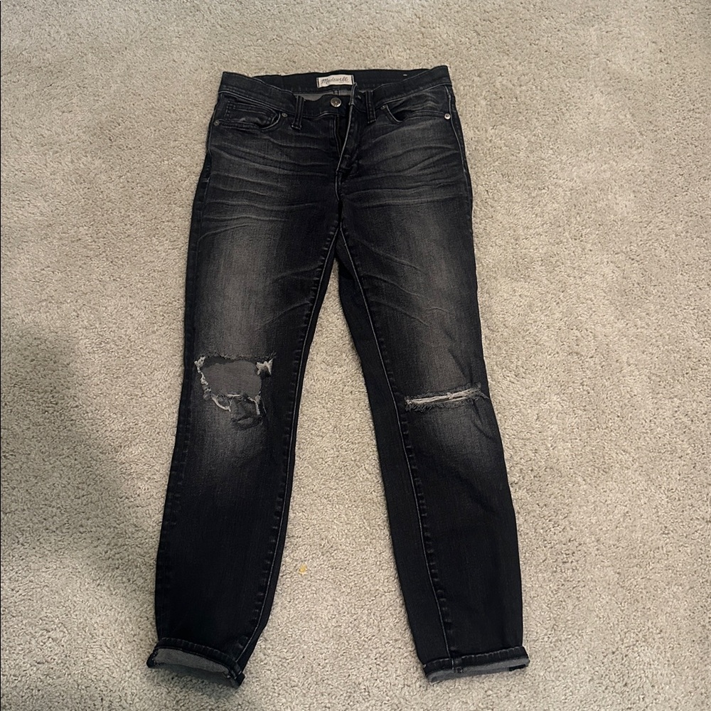 Madewell High Riser Skinny Black Distressed Jeans
